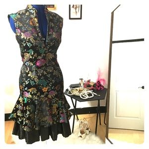 Asian floral brocade dress